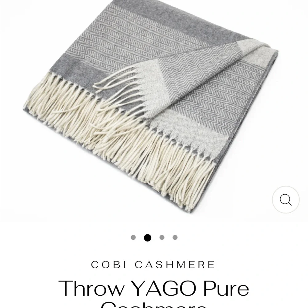 NWT CO.BI. Italy 100% Cashmere Throw Blanket Gray with Ivory Zigzag New In Box